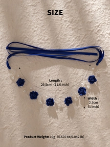 Size specifications of the blue ceramic flower bridal headband with pearls