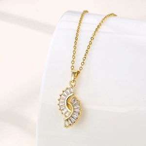 Edelstahl Anhänger Halskette Gold Geometrische Spirale S-Form Rechteckigem Zirkonia Minimalistische Schlüsselbeinkette