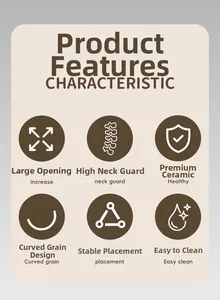 Detail diagram showing large diameter and ergonomic neck protection of ceramic pet bowl