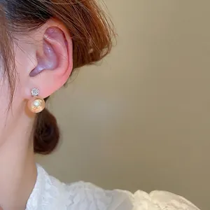 Elegant pearl drop earrings with champagne tones and sparkling zircon accents for women