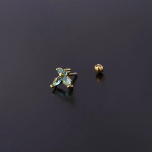 Blue butterfly zircon stud earrings with stainless steel post and gold finish