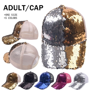 Sequin Baseball Cap Cotton Mesh Trucker Hat Adjustable Shiny Bling Sun Protection Outdoor Performance For Women