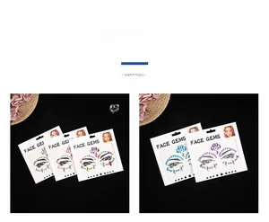 Détail macro de divers bijoux de visage autocollants colorés et strass scintillants