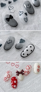 Detail of pro ultra-thin matte heart nail stickers with 3D bows and cat-eye finish