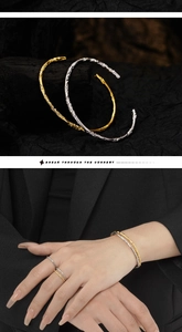 Detail showing irregular molten texture on S925 sterling silver bangles and rings
