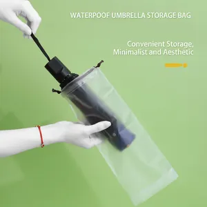 Wasserdichte Regenschirm Aufbewahrungstasche Mattierte Transparente PVC Tragbare Kordelzugbeutel Für Faltbare Regenschirme Reise