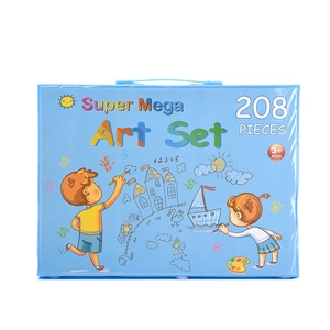 208-piece blue children's art painting set with watercolor pens and markers in a case