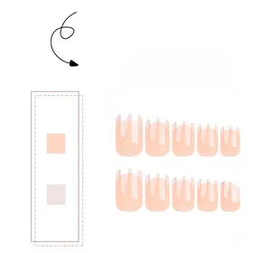Détail de dix faux ongles à dégradé français rose et blanc sur un fond blanc épuré