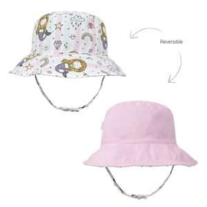 Chapeau réversible enfant avec imprimé sirène et face rose pour protection solaire