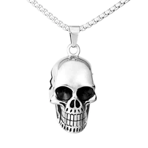Stainless Steel Skull Head Pendant Necklace Polished Box Chain Gothic Punk Hip Hop Jewelry For Men Women