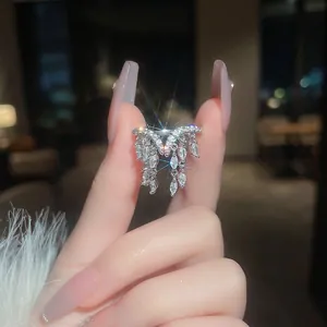 Zircon Tassel Open Ring Light Luxury V-Shaped Adjustable Finger Ring Dangle Marquise Gemstone Fashion For Women