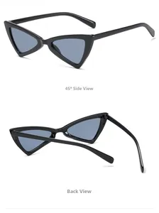 Cat eye sunglasses detail showing the 45 degree side view and back view profile