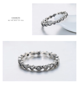 Detail view of S925 silver ring featuring marquise and round cubic zirconia stones