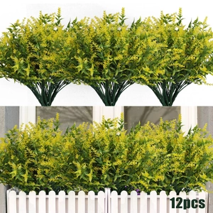 Set of 12 artificial lavender shrubs in yellow-green for indoor and outdoor decoration