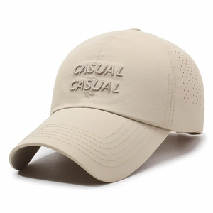 Breathable quick-dry baseball cap in khaki with CASUAL embroidery and laser-cut side vents