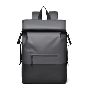 Minimalist grey roll-top waterproof laptop backpack for business and city commuting