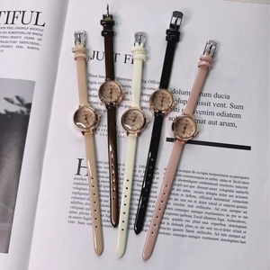 Five assorted colors of elegant quartz watches with slim leather straps and gold cases