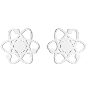 Minimalist silver hollow geometric earrings with stylized floral molecular design