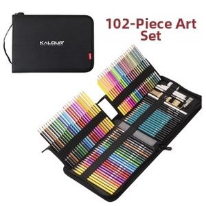 Detail of 102 pieces professional drawing set with oily colored pencils in zipper case