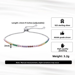 Pulsera tennis de plata S925 arcoíris con circonitas de colores de 2mm