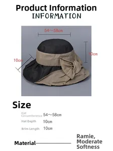 Size chart for women's ramie sun hat with 10cm wide brim and adjustable 54-58cm circumference