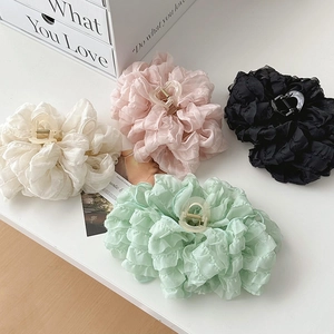 Set of four large organza flower hair claws in white pink green and black colors