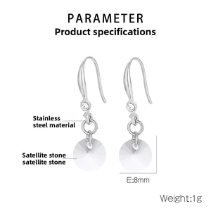 Détail de boucles d'oreilles pierre de 8mm sur crochets en acier inoxydable et zircon