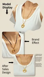 Detail van 18k gouden croissant hanger met slangenketting en zwarte koord kettingstijlen
