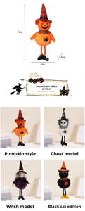 Dettaglio di bambole di peluche di Halloween da 19 cm con zucca, fantasma, strega e gatto nero
