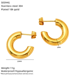 Detailed specs of 18k gold plated stainless steel 20mm C-shaped hoop earrings
