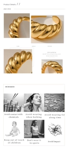 Macro shot of 18K gold plated croissant ring with mirror finish and care instructions