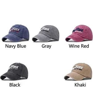 Vintage washed cotton New York baseball cap available in five classic retro colors