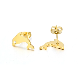 Boucles d'oreilles dauphin en or et acier inoxydable avec détails en zircon blanc