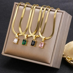 Juego de Joyas de Acero Inoxidable para Mujer Chapado en Oro Colgante de Strass Rectangular Collar Pulsera Pendientes de Botón Juego