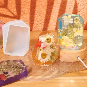 Detailed translucent geometric silicone mold and resin crafts with dried flowers