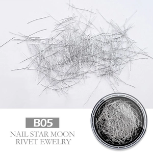 Detailed macro view of silver star moon nail art rivets and textured metal wires