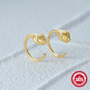 Unique 18K gold plated S925 sterling silver snake head C-shaped hoop earrings for women
