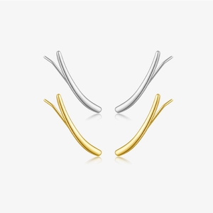 925 Sterling Silver Minimalist Line Ear Climbers For Women Geometric Curved Crawler Earrings Gold Silver Fashion Jewelry