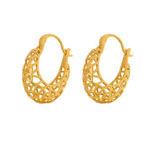 Irregular hollow geometric mesh hoop earrings in shiny gold minimalist style