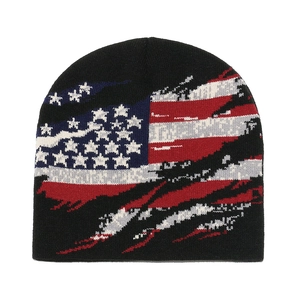 Gorro de punto con bandera americana retro jacquard y estrellas estilo vintage