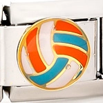 Stainless steel volleyball charm bead with orange blue and white enamel for DIY bracelets