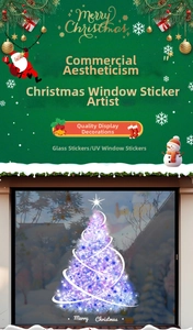 Detailed UV printed spiral Christmas tree window sticker with Merry Christmas text