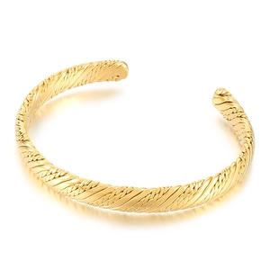 French vintage style gold braided twist cuff bracelet made of durable stainless steel