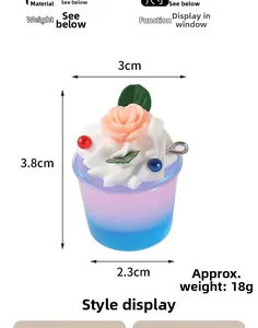 Detailed view of mini gradient cupcake keychain with white cream and small flower accents