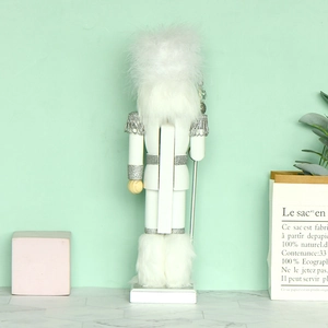 White and silver 35cm wooden nutcracker with faux fur hair, Nordic Christmas home decor