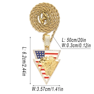 Détails du pendentif aigle drapeau américain avec strass et dimensions de la chaîne