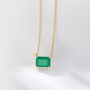 925 Sterling Silver Square Green Rhinestone Necklace Elegant Emerald Cut Pendant Simple Clavicle Chain Niche Women Jewelry