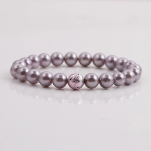 Elegant 8mm purple grey shell pearl bracelet with a stylish pink texture charm bead