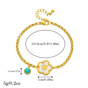 Gold-plated stainless steel flower bracelet with blue turquoise and white shell charm