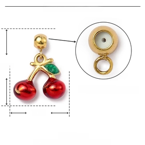 Detailed view of 16mm cherry pendant with enamel finish and rubber stopper inside